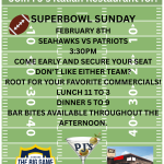 SUPERBOWL SUNDAY at PJs ITALIAN RESTAURANT