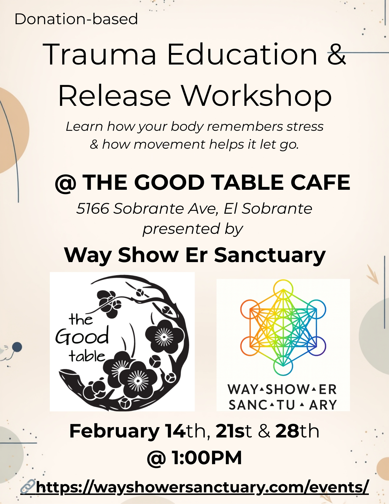 MEMBER HOSTED EVENT - GOOD TABLE with WAYSHOWER SANCTUARY